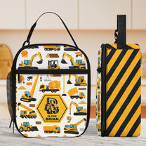Construction Vehicles Truck, Unicorn Letter - Personalized Lunch Bag