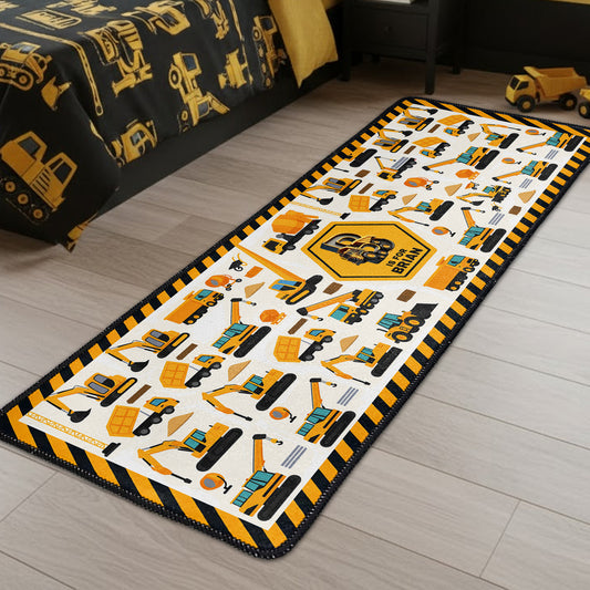 Construction Vehicles Truck, Unicorn Letter - Personalized Runner Rug