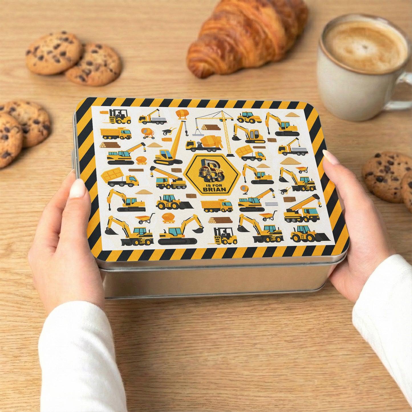 Construction Vehicles, Monster Truck, Unicorn Letter - Personalized Cookie Tin Box