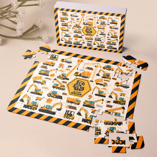 Construction Vehicles, Unicorn Letter - Personalized Jigsaw Puzzle