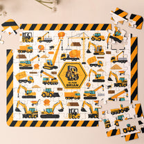 Construction Vehicles, Unicorn Letter - Personalized Jigsaw Puzzle