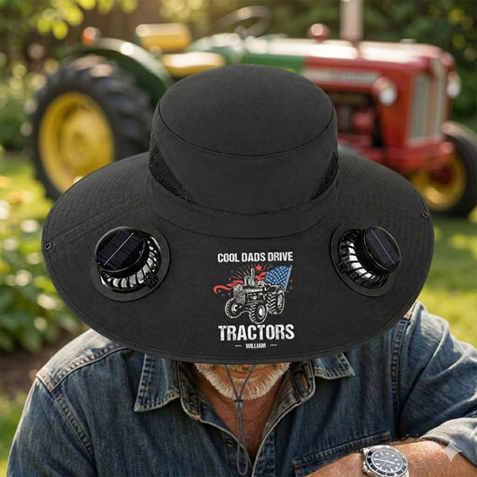 Cool-Dads-Drive-Tractors-Gift-For-Farmer,-Dad,-Grandpa-Personalized-Solar-Fan-Hat-1