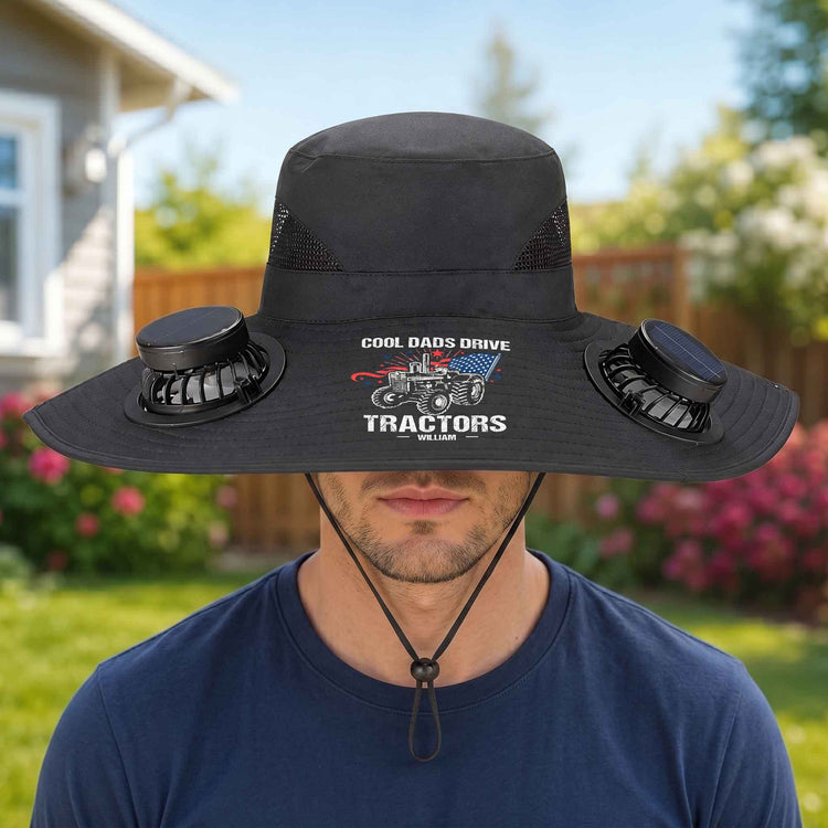 Cool-Dads-Drive-Tractors-Gift-For-Farmer,-Dad,-Grandpa-Personalized-Solar-Fan-Hat-3