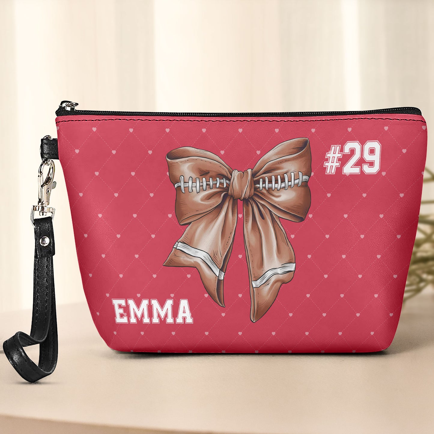 Coquette Bow American Football - Personalized Cosmetic Bag