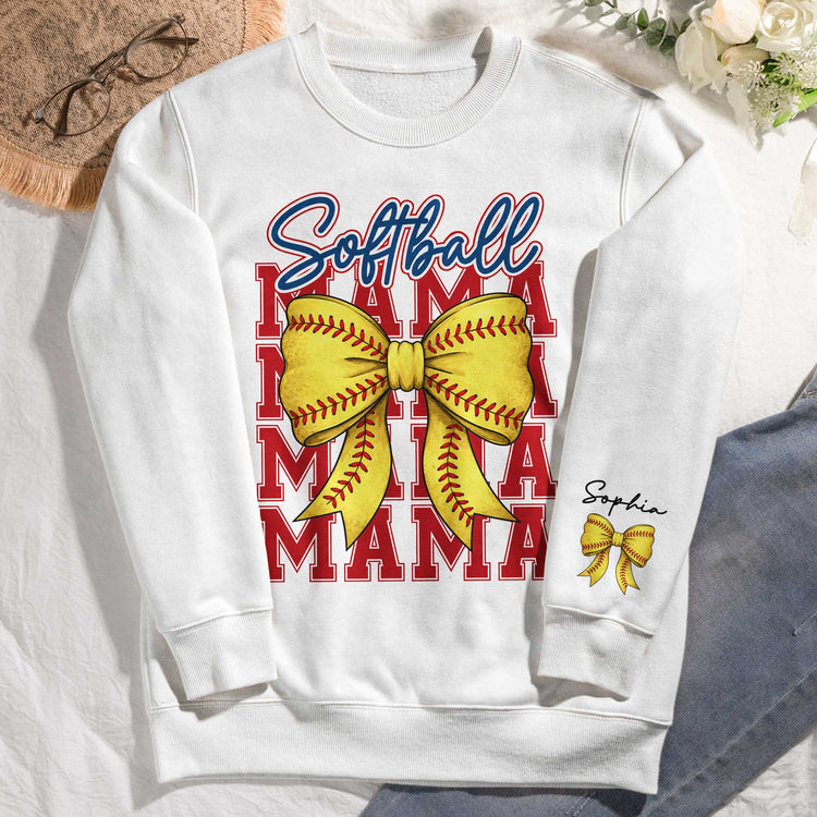 Coquette-Bow-Custom-Kid-Name-Gift-For-Softball-Mom,-Softball-Mama-Personalized-Sweatshirt-1