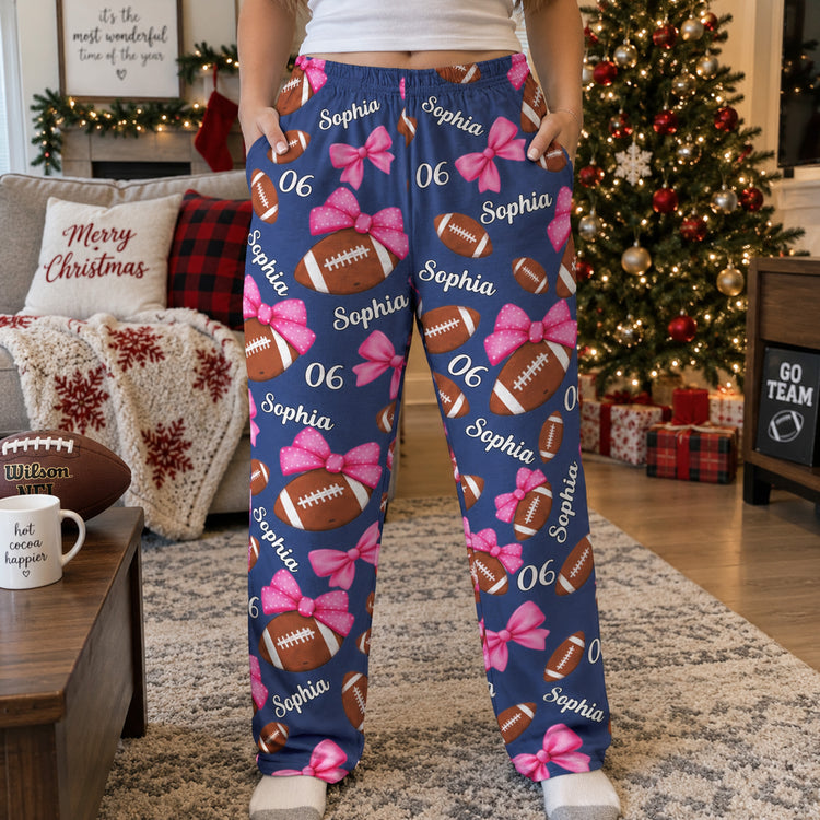 Coquette-Bow-Football-Custom-Name,-Number-Gift-For-Flag-Football-Player,-Flag-Football-Team,-American-Football-Lovers-Personalized-Lounge-Pants-1