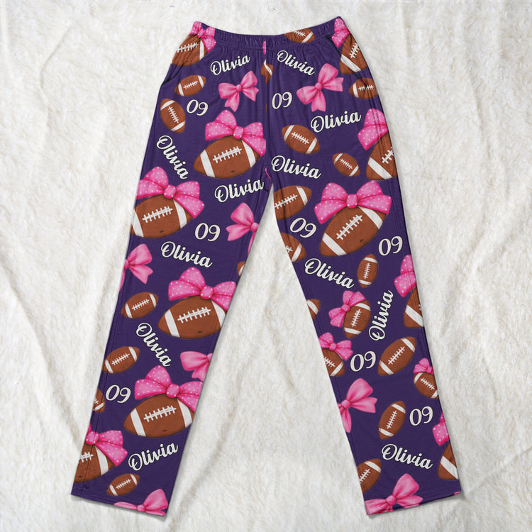 Coquette-Bow-Football-Custom-Name,-Number-Gift-For-Flag-Football-Player,-Flag-Football-Team,-American-Football-Lovers-Personalized-Lounge-Pants-5