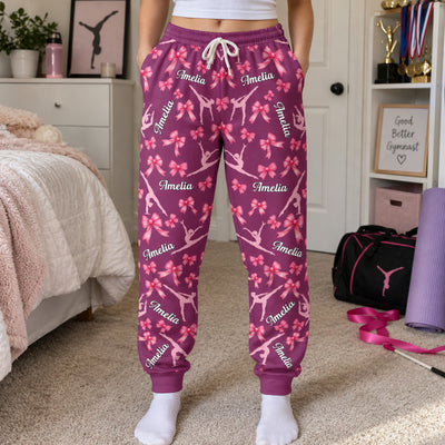Coquette Bow Gymnastics Custom Name Gift Gymnastics Girls, Gymnast - Personalized Lounge Pants
