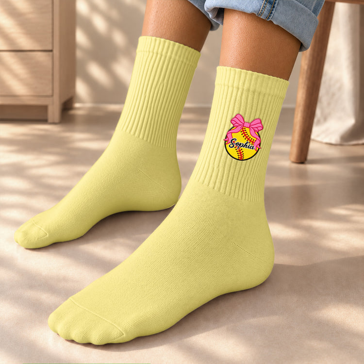 Coquette-Bow-Sport-Custom-Name-Gift-For-Softball,-Tennis,-Volleyball,-Basketball,-Soccer,-Hockey-Lovers-Personalized-Socks-3