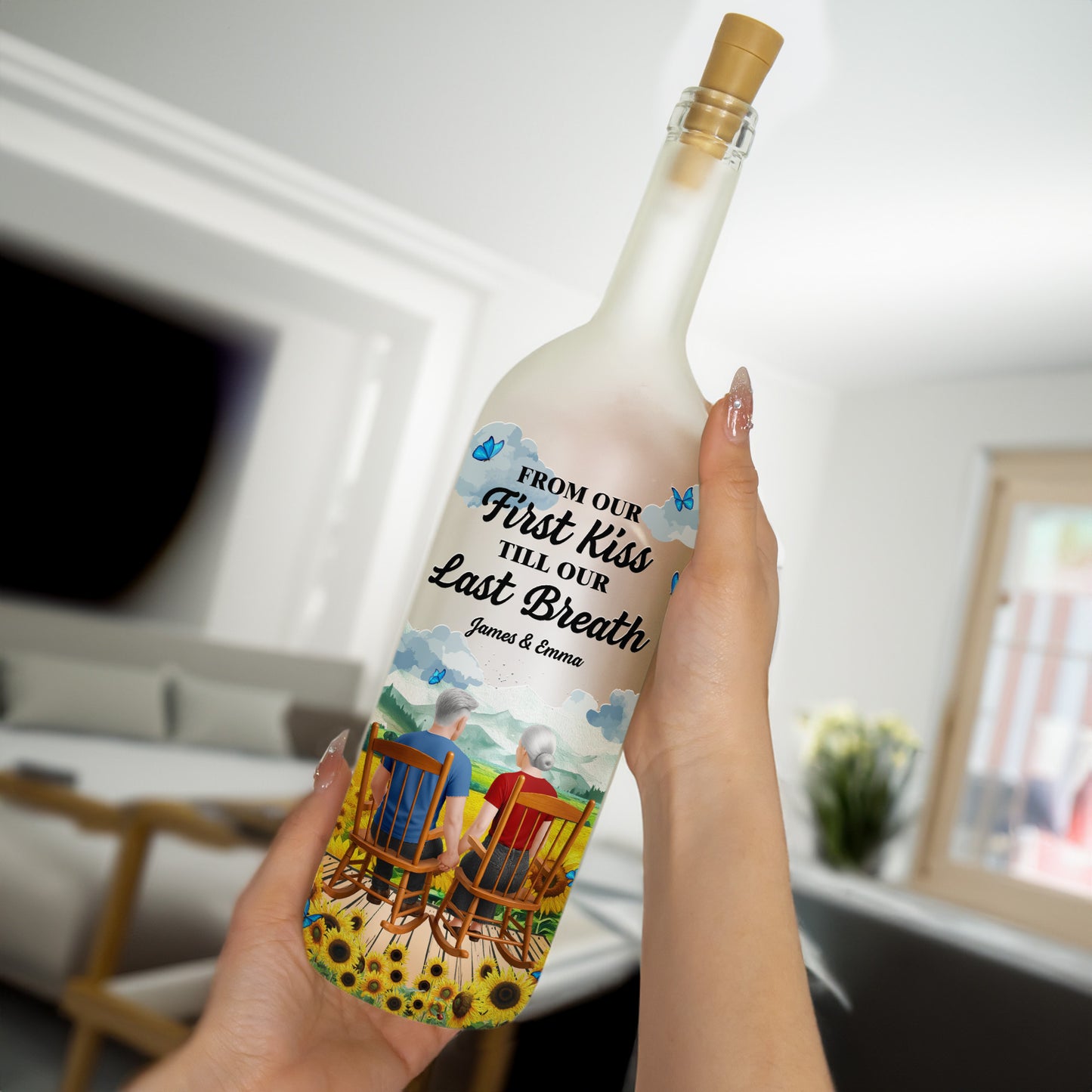 Couple Anniversary From Our First Kiss Till Our Last Breath - Personalized Bottle Lamp