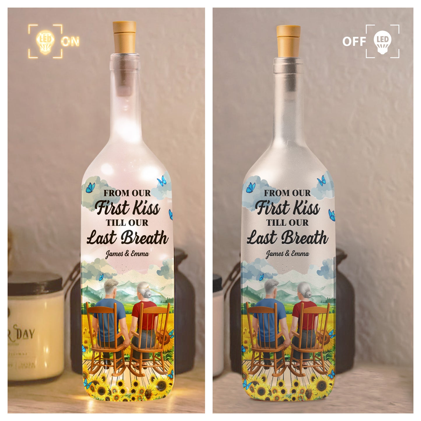 Couple Anniversary From Our First Kiss Till Our Last Breath - Personalized Bottle Lamp