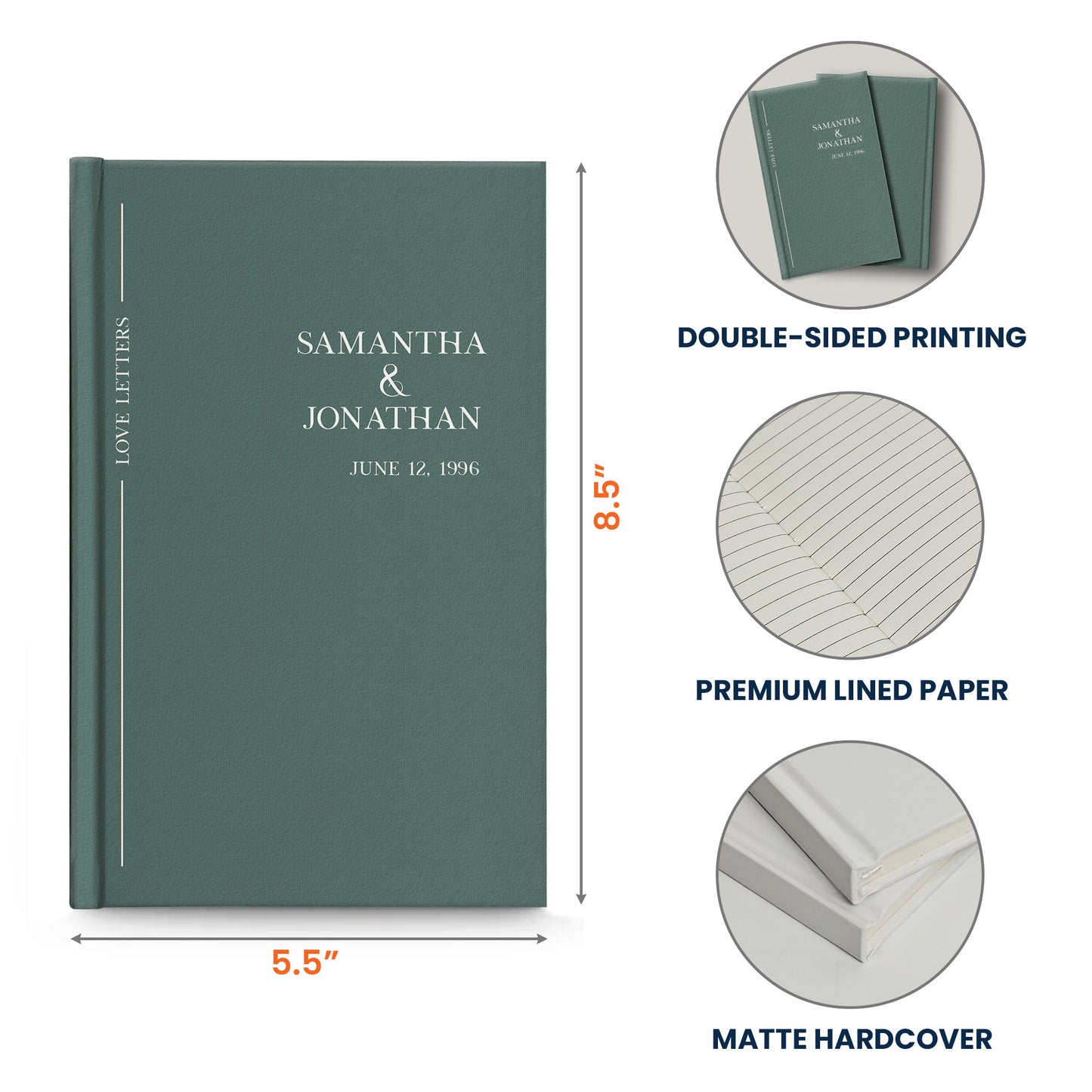 Couple Anniversary Journal Gift For Her Gift For Him - Personalized Hardcover Journal