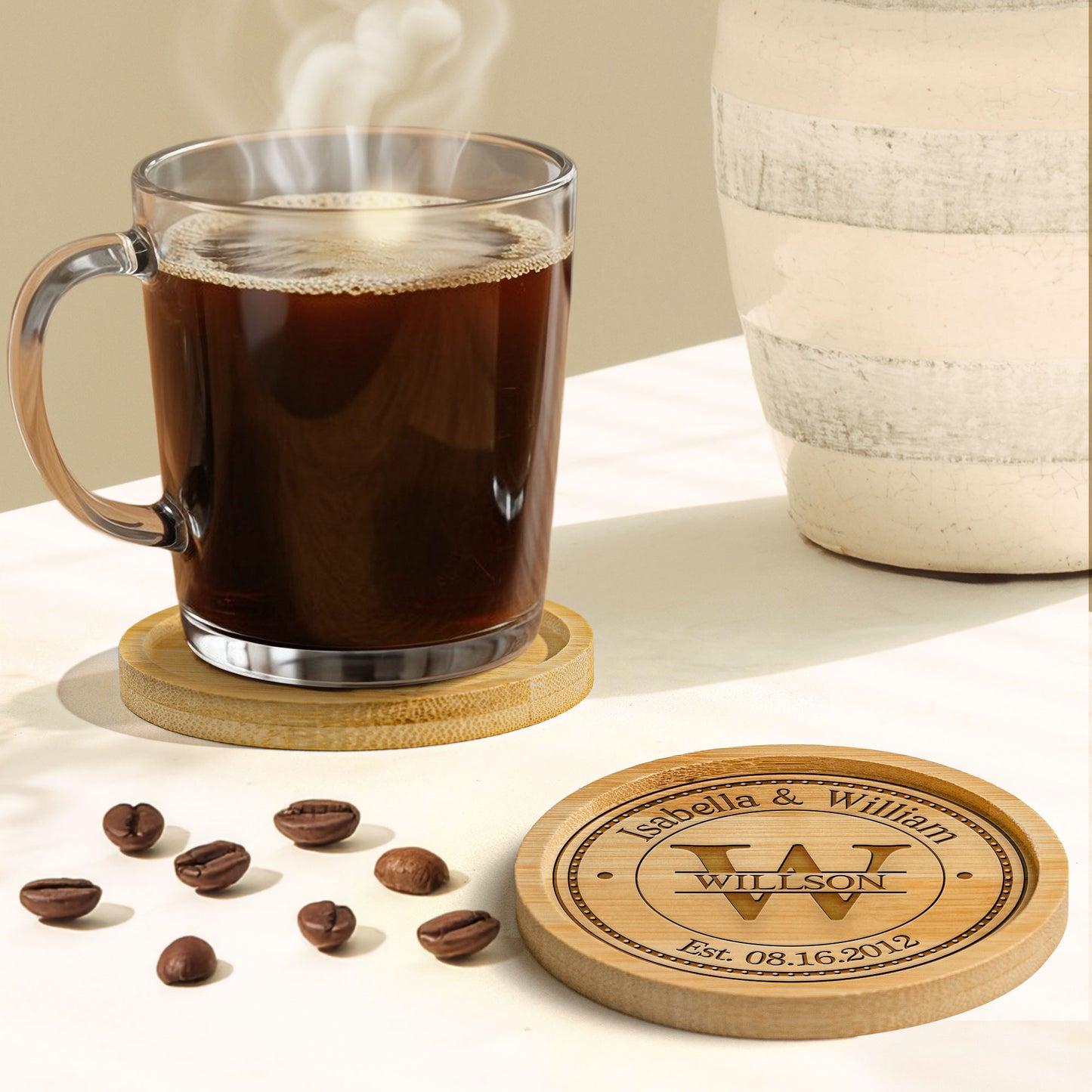 Couple Anniversary - Personalized Wooden Coaster