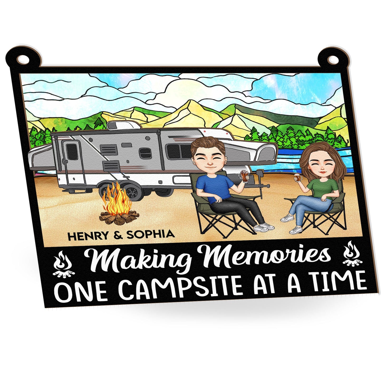 Couple Camping Together - Personalized Window Hanging Suncatcher Ornament