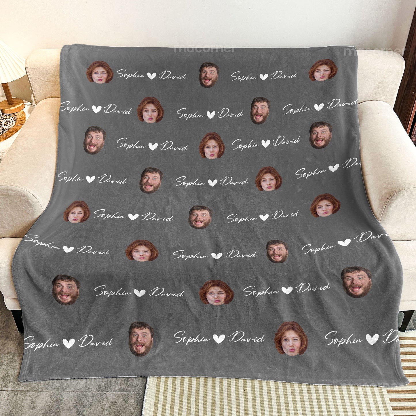 Couple Custom Name & Face - Personalized Photo Blanket