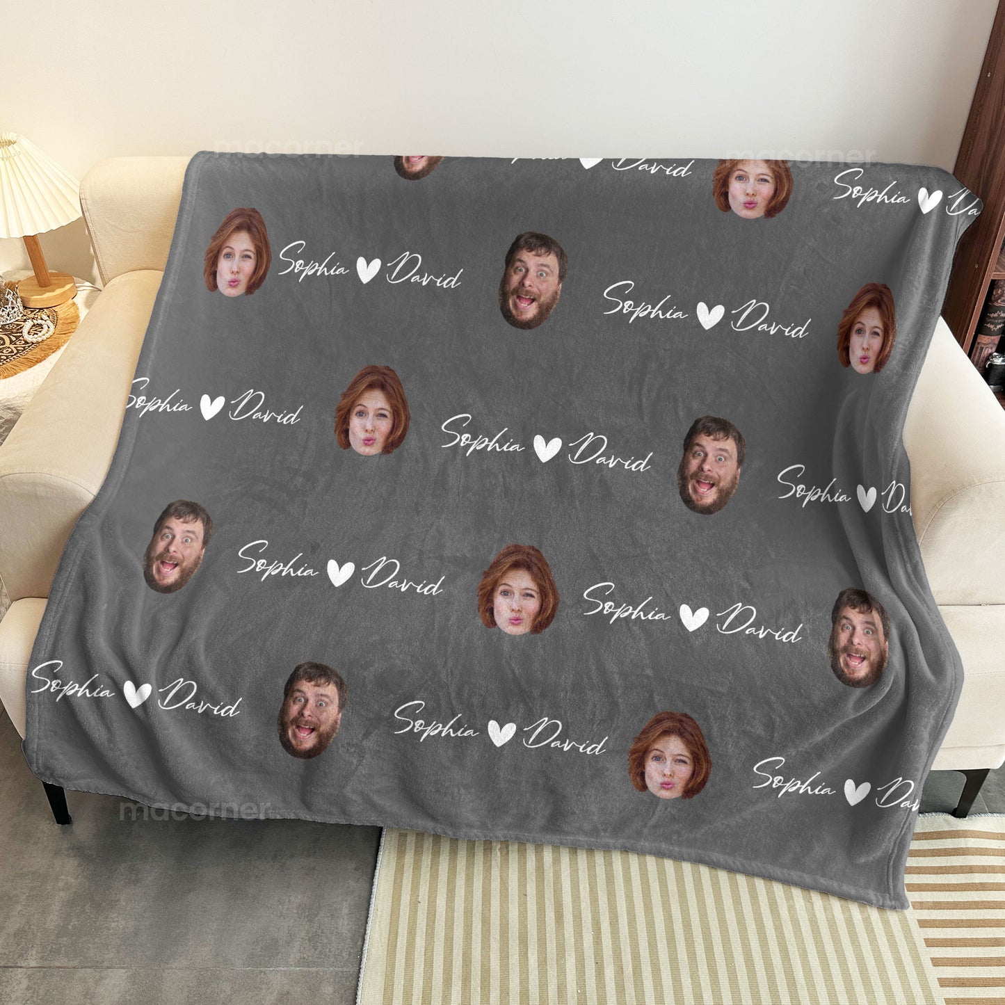 Couple Custom Name & Face - Personalized Photo Blanket