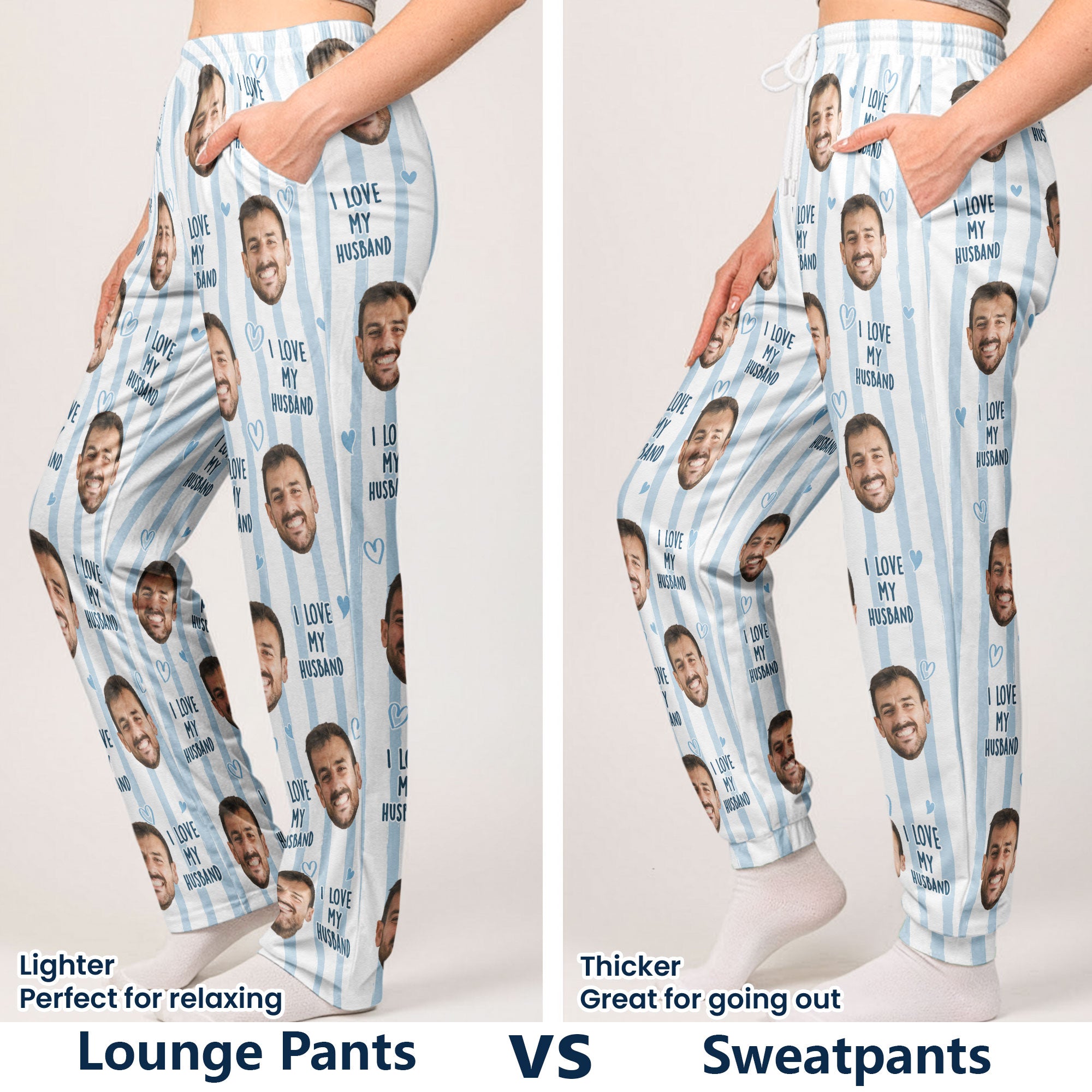 Couple Custom Photo Funny Stripe Background - Personalized Photo Sweatpants, Lounge Pants With Pockets