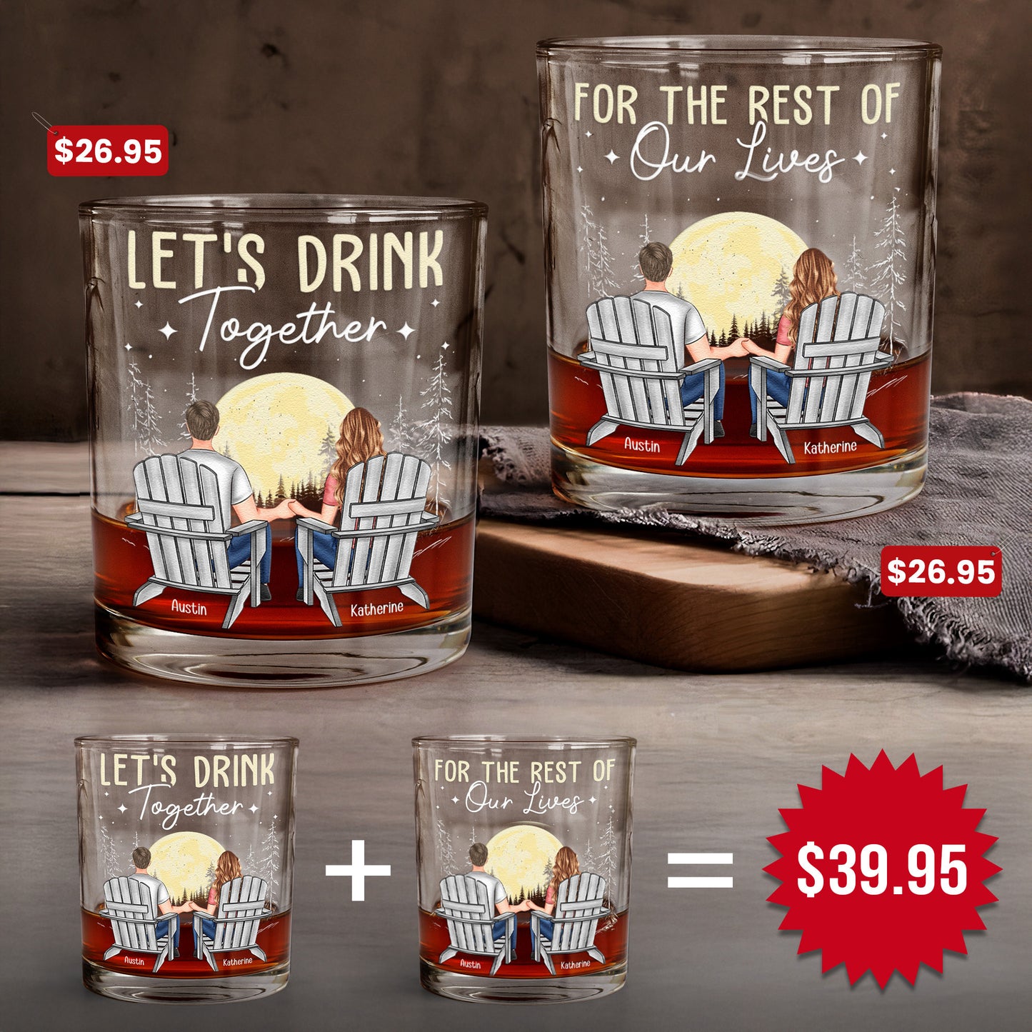 Let's Drink Together For The Rest Of Our Lives - Personalized Whiskey Glass Set