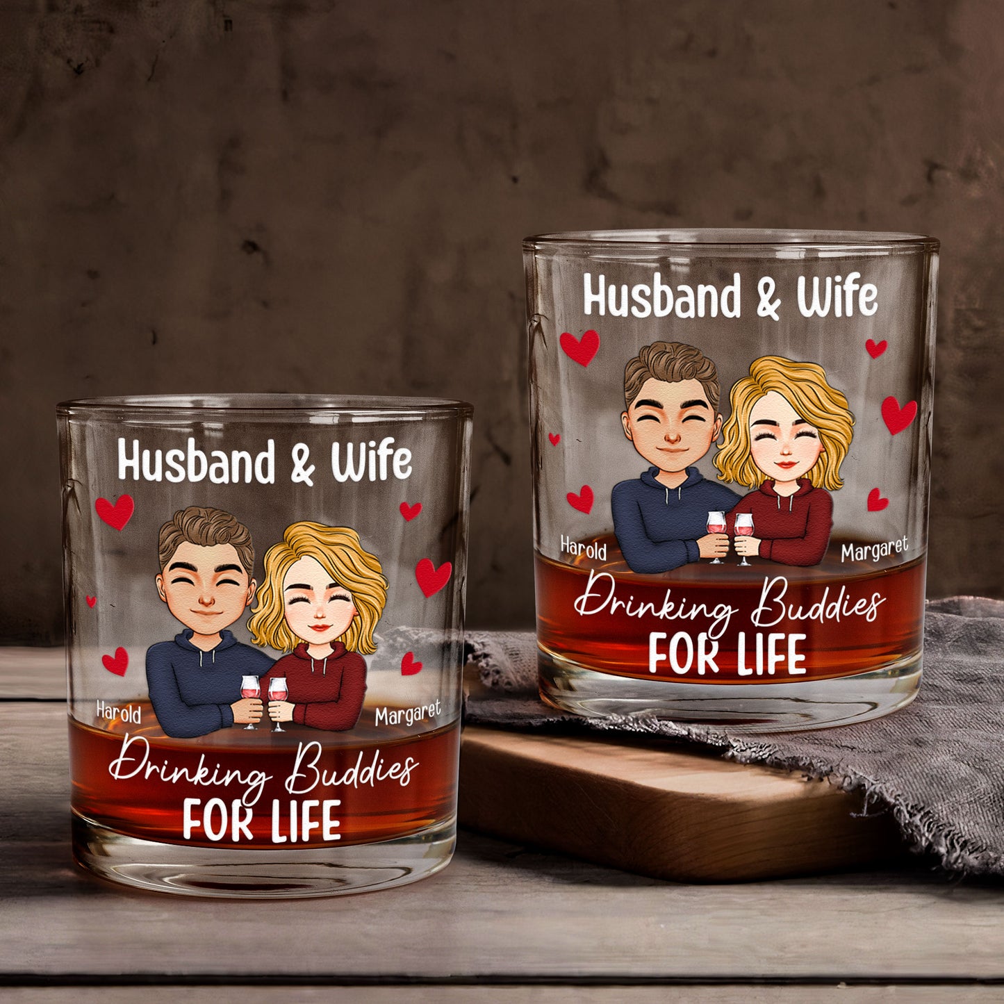 Couple Drinking Buddies For Life - Personalized Whiskey Glass And Wine Glass Set