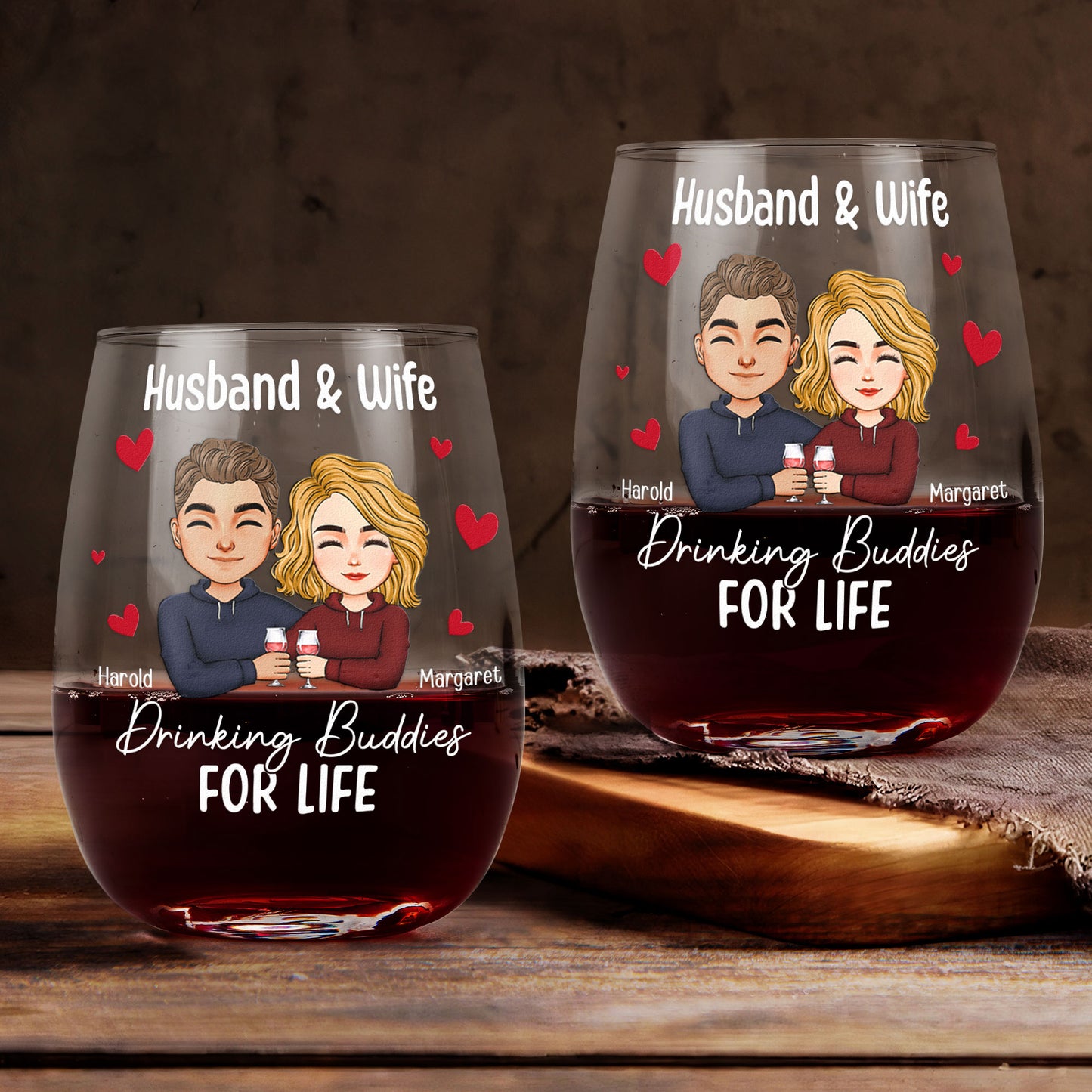 Couple Drinking Buddies For Life - Personalized Whiskey Glass And Wine Glass Set