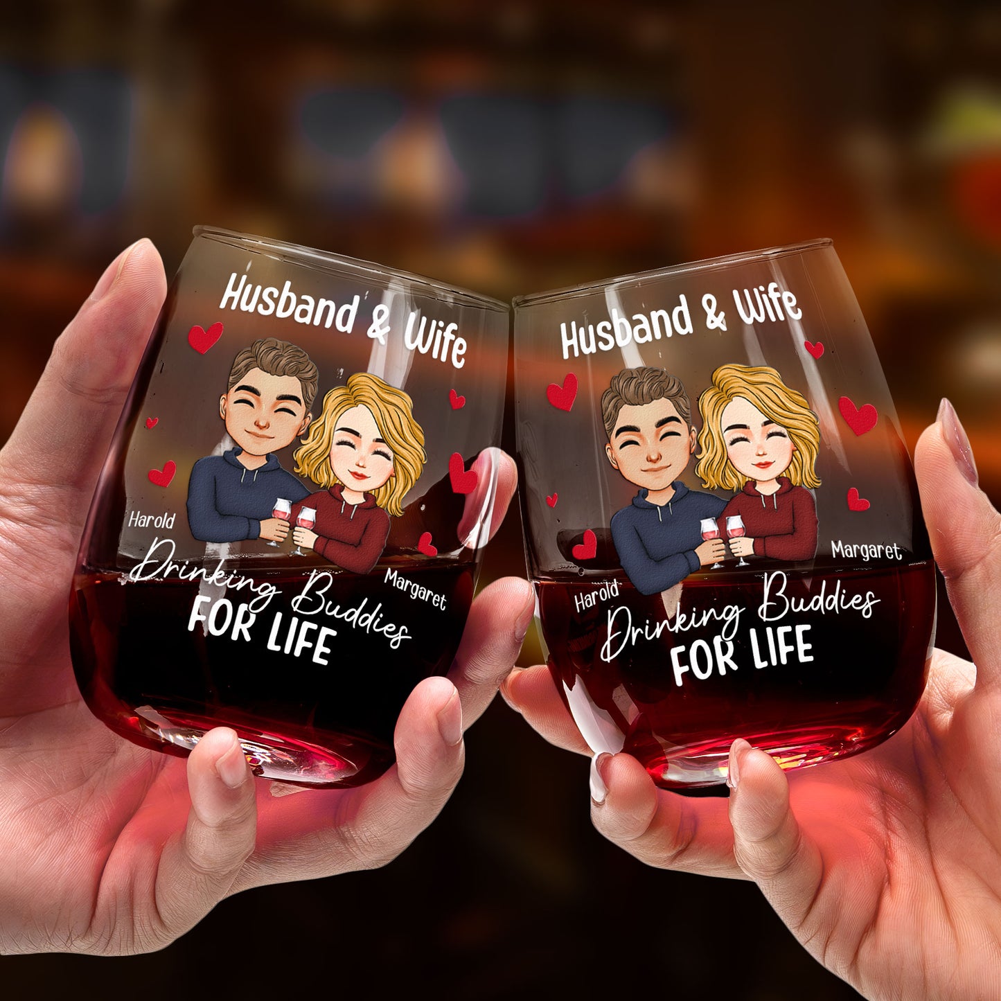 Couple Drinking Buddies For Life - Personalized Whiskey Glass And Wine Glass Set