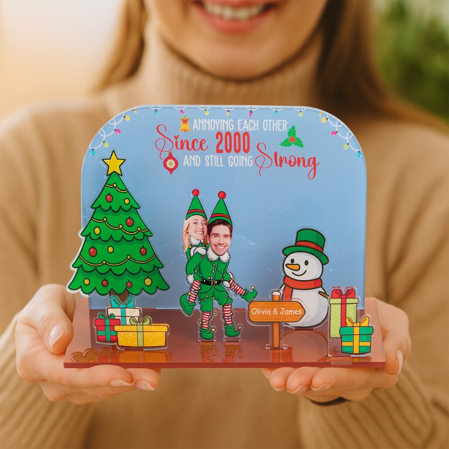 Couple Funny Elf - Personalized 3D Acrylic Photo Standee