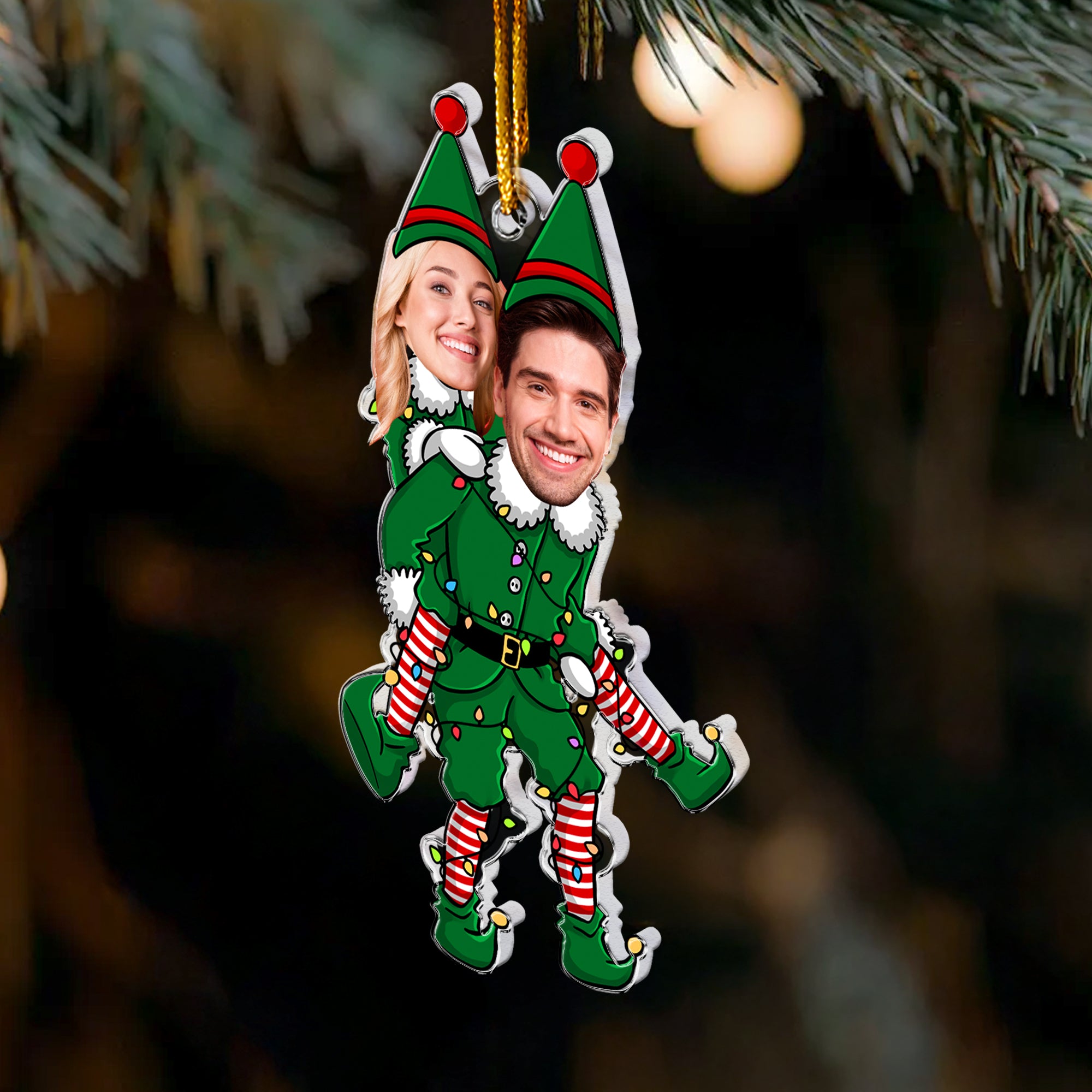 Couple Funny Elf - Personalized Acrylic Photo Ornament