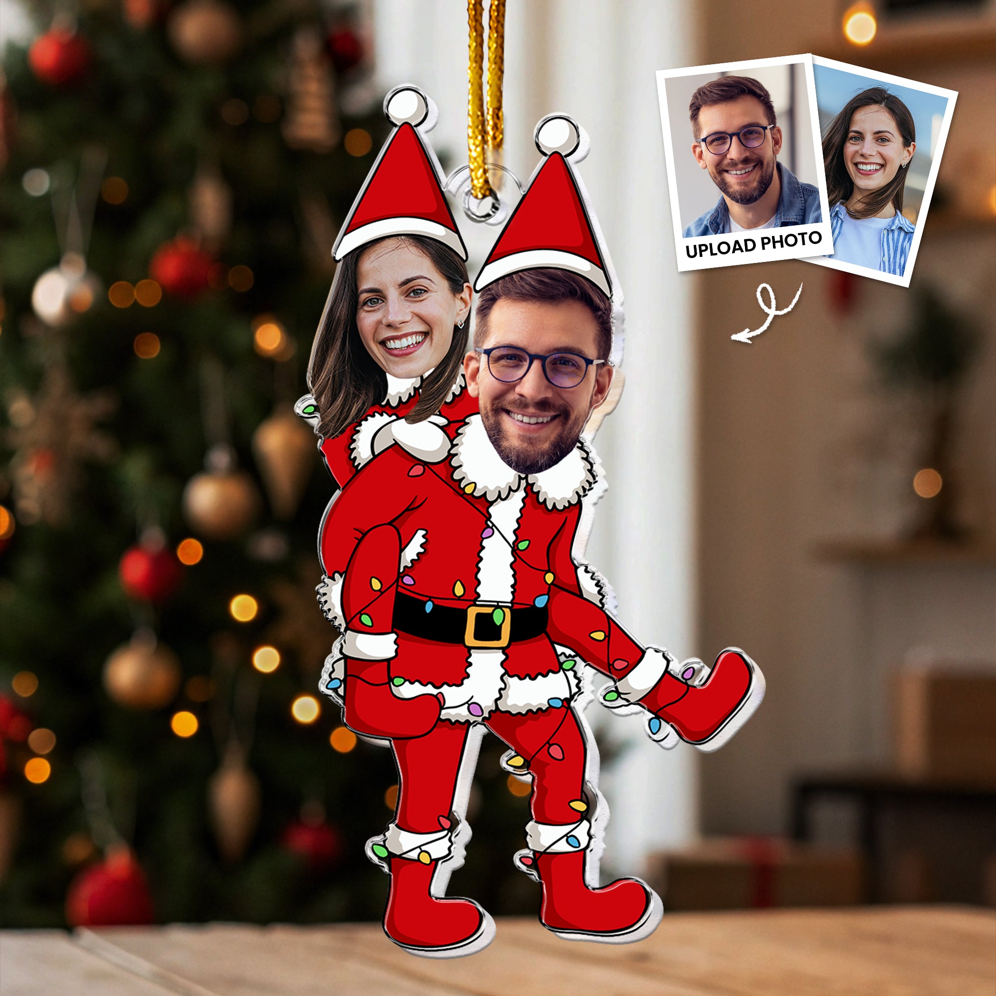 Couple Funny Elf - Personalized Acrylic Photo Ornament