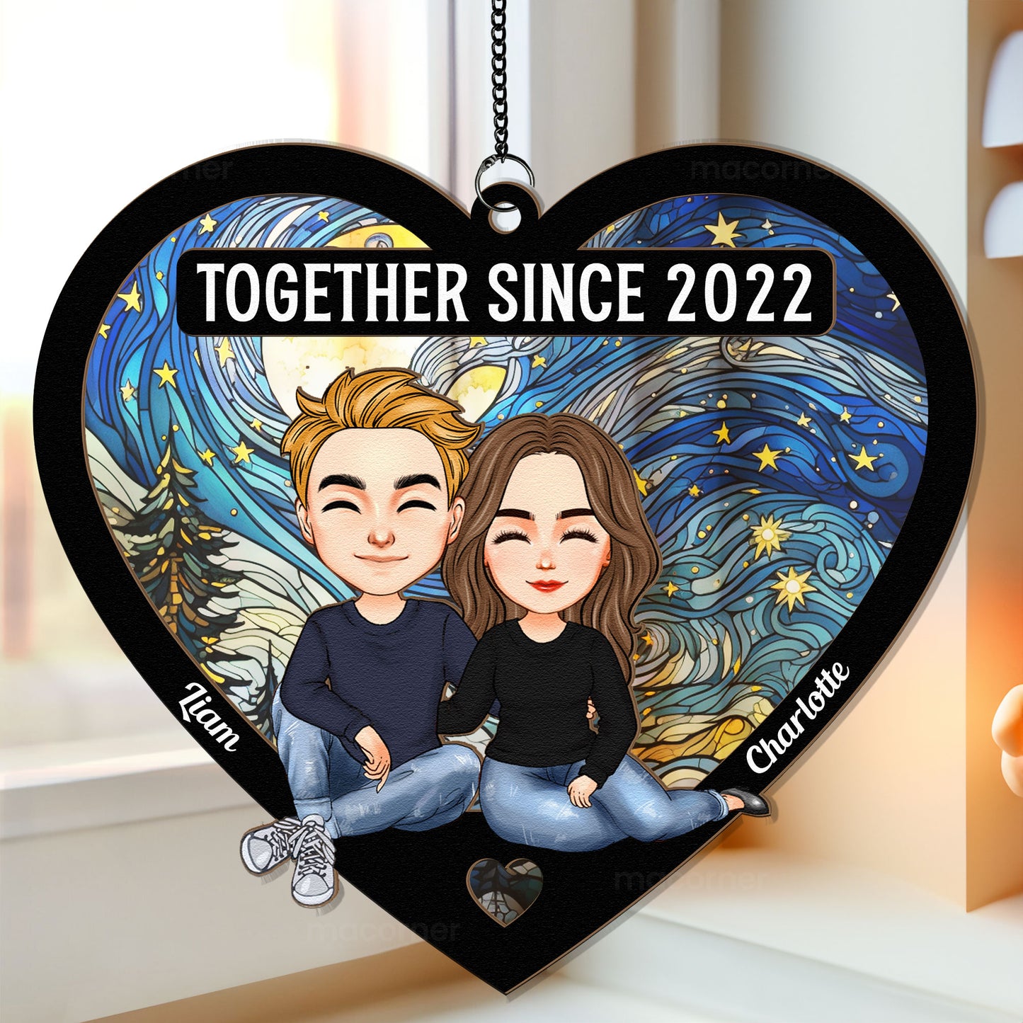 Couple Heart Together Since - Personalized Window Hanging Suncatcher Ornament