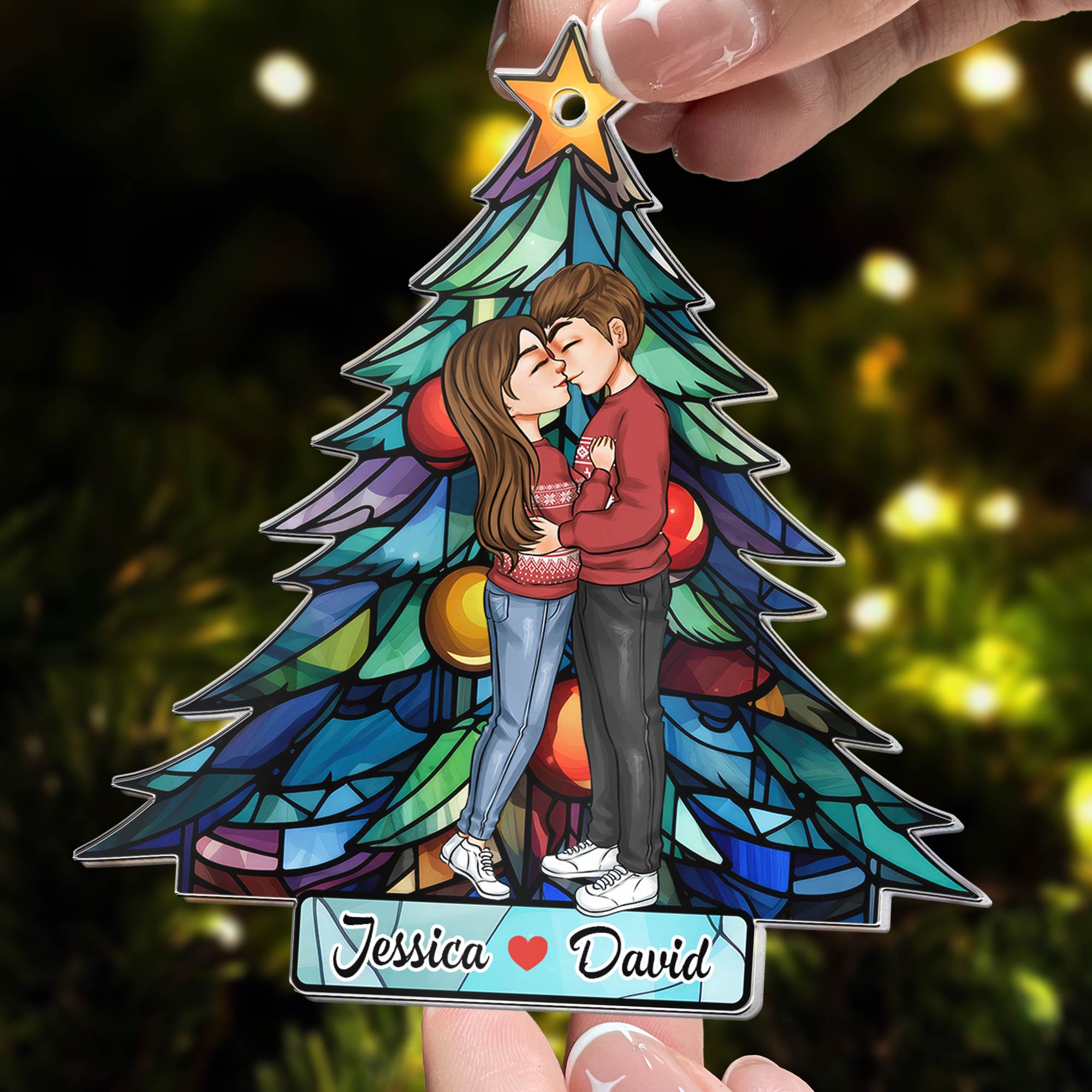 Couple Kissed Under The Christmas Tree - Personalized Acrylic Ornament