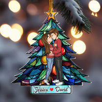 Couple Kissed Under The Christmas Tree - Personalized Acrylic Ornament