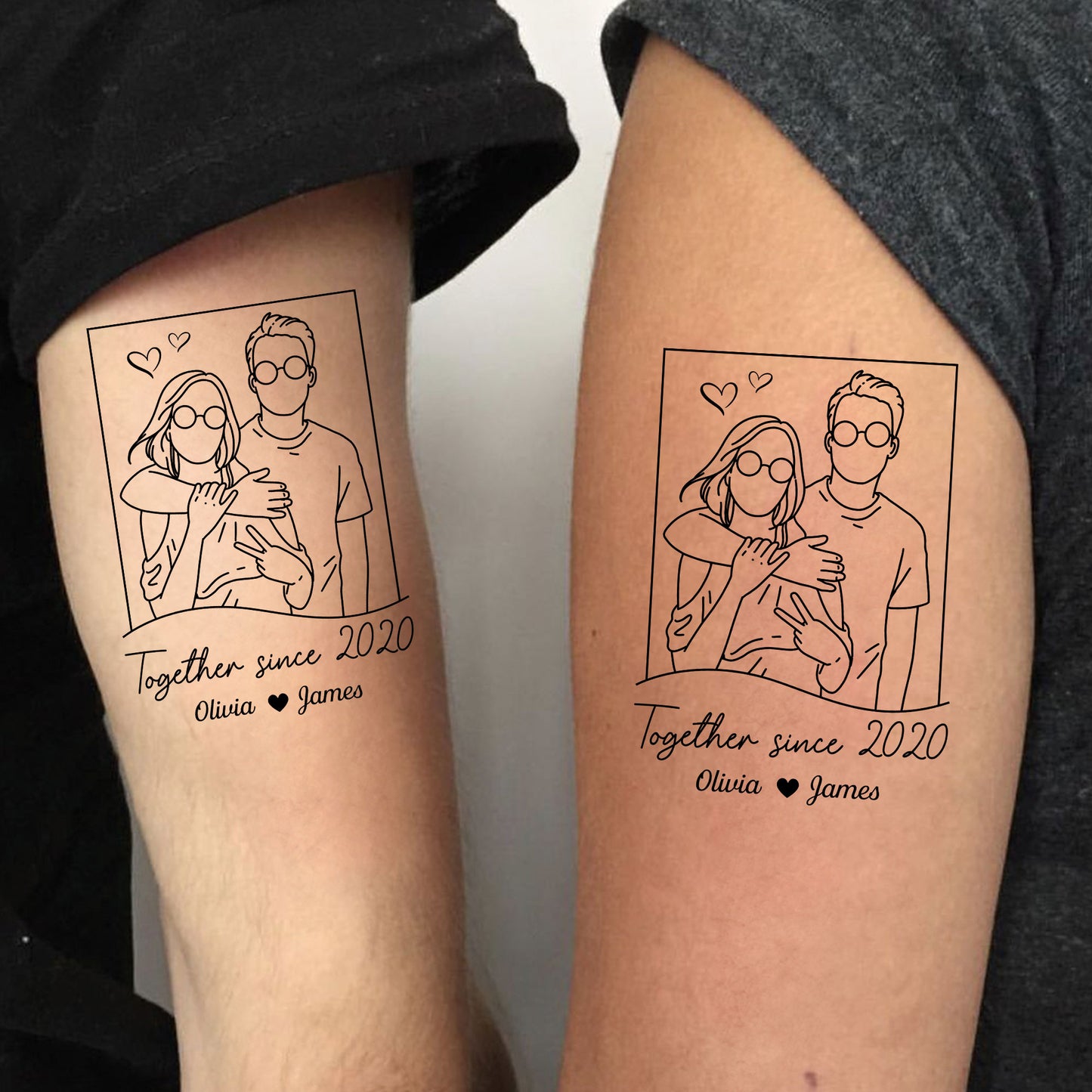 Couple Line Art Together Since - Personalized Photo Tattoo