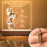 Couple Love Story - Personalized LED Light Acrylic Photo Plaque With Couple Necklace