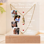 Couple Love Story - Personalized LED Light Acrylic Photo Plaque With Couple Necklace