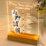 Couple Love Story - Personalized LED Light Acrylic Photo Plaque With Couple Necklace
