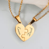 Couple Matching Gift - Personalized Heart Puzzle Name Necklace