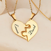 Couple Matching Gift - Personalized Heart Puzzle Name Necklace