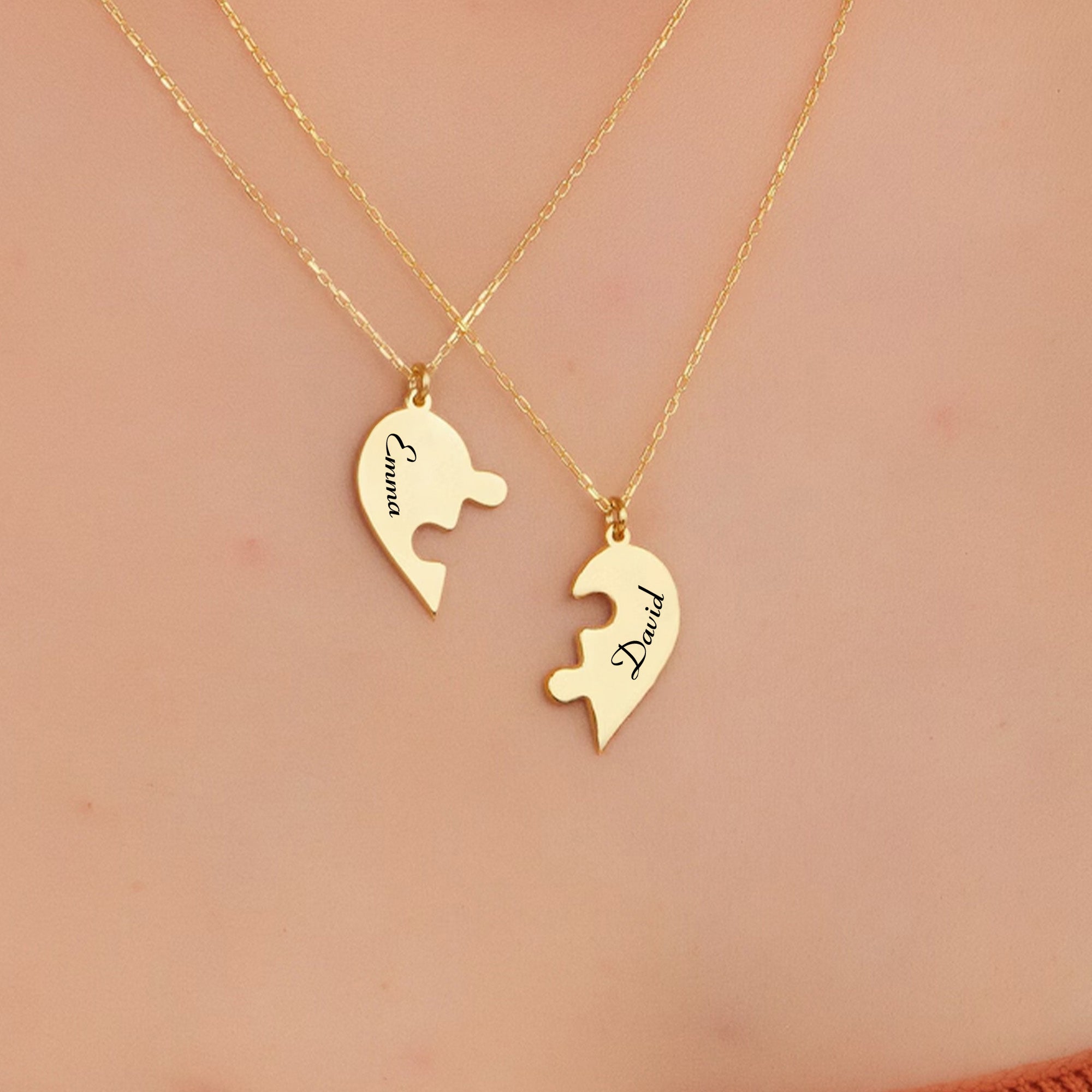 Couple Matching Gift - Personalized Heart Puzzle Name Necklace