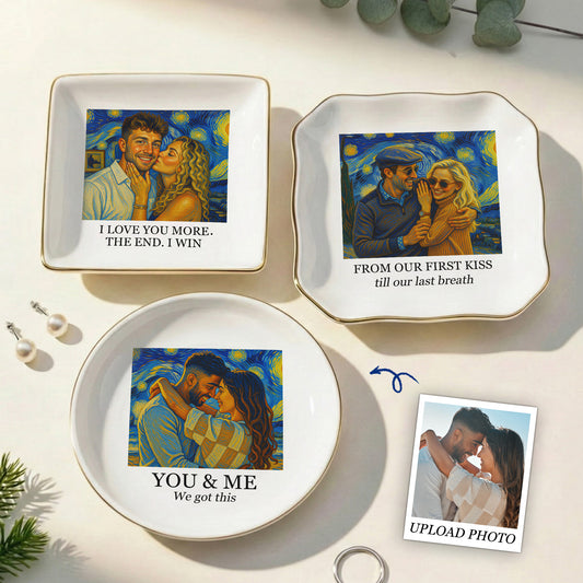 Couple Photo Van Gogh Style Art Anniversary Valentine's Day Gift - Personalized Jewelry Dish