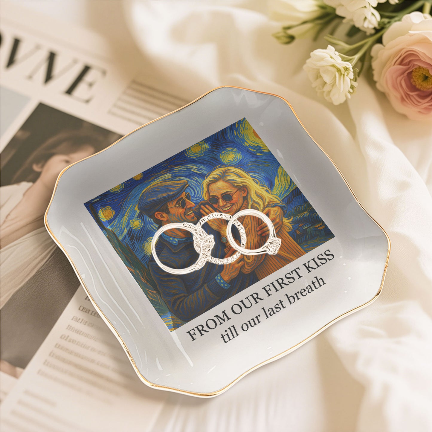 Couple Photo Van Gogh Style Art Anniversary Valentine's Day Gift - Personalized Jewelry Dish