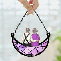 Couple Sitting On The Moon - Personalized Window Hanging Suncatcher Ornament