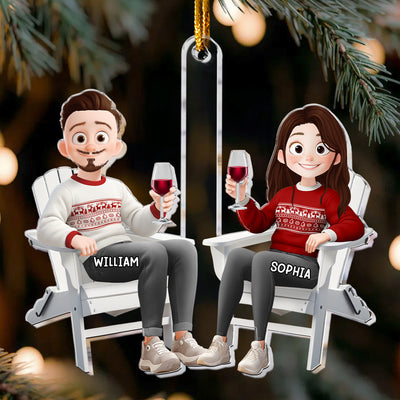 Couple Sitting Together - New Version - Personalized Acrylic Ornament
