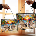 Couple Sitting Together - Personalized Stained Glass Suncatcher