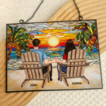 Couple Sitting Together - Personalized Stained Glass Suncatcher