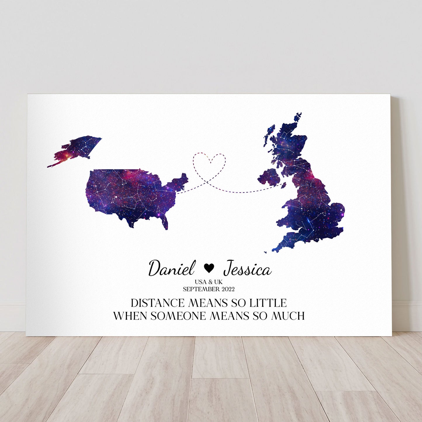 Couple Star Map With Country - Distance Means So Little - Personalized Poster