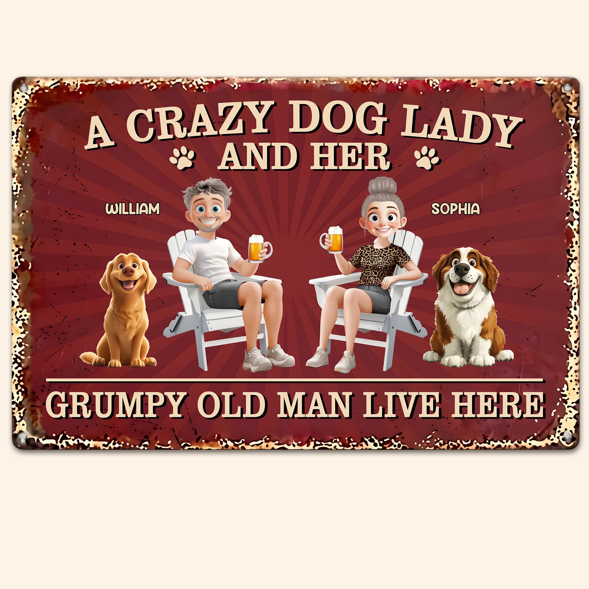 Couple-A-Crazy-Dog-Lady-And-Her-Grumpy-Old-Man-Personalized-Metal-Sign-2
