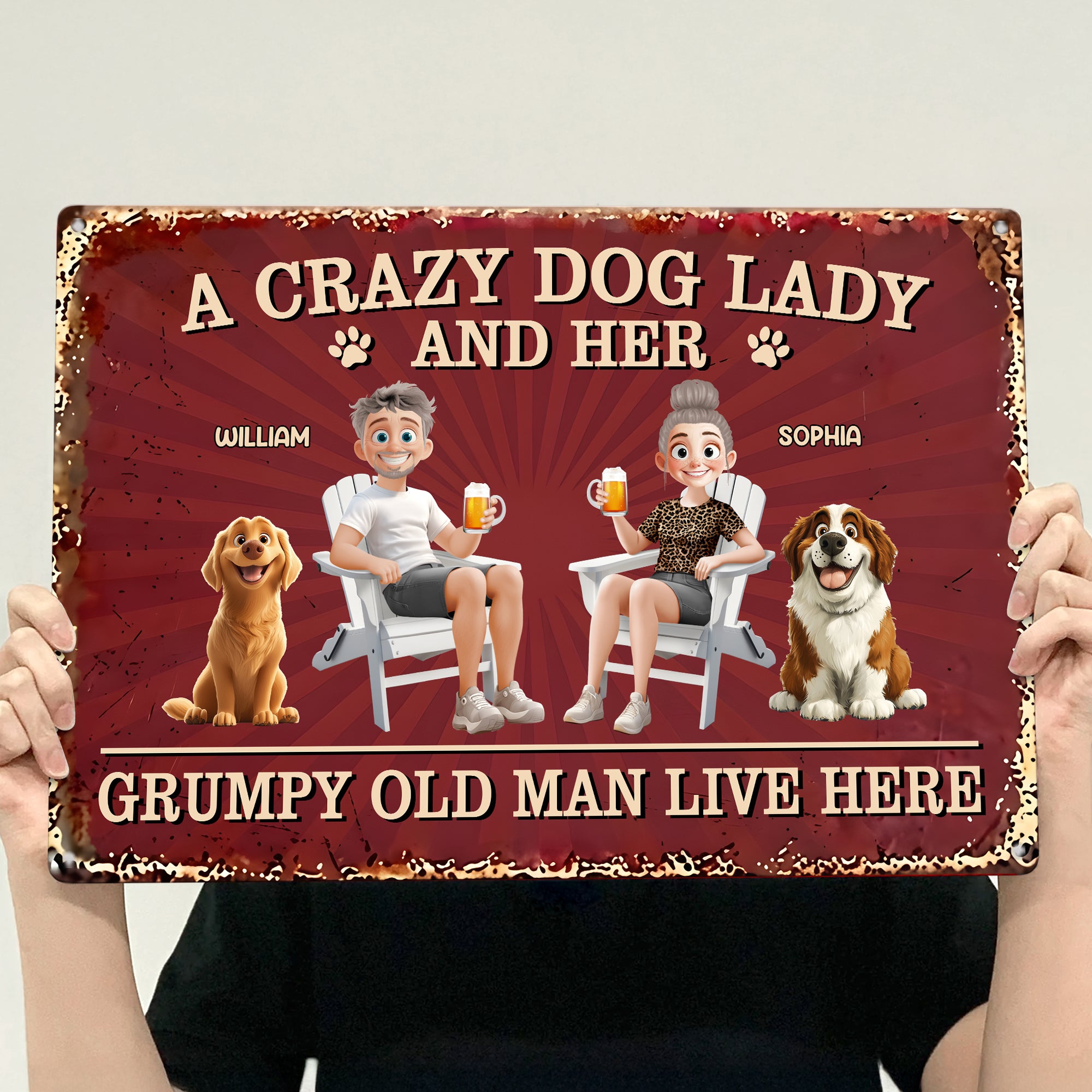 Couple-A-Crazy-Dog-Lady-And-Her-Grumpy-Old-Man-Personalized-Metal-Sign-3