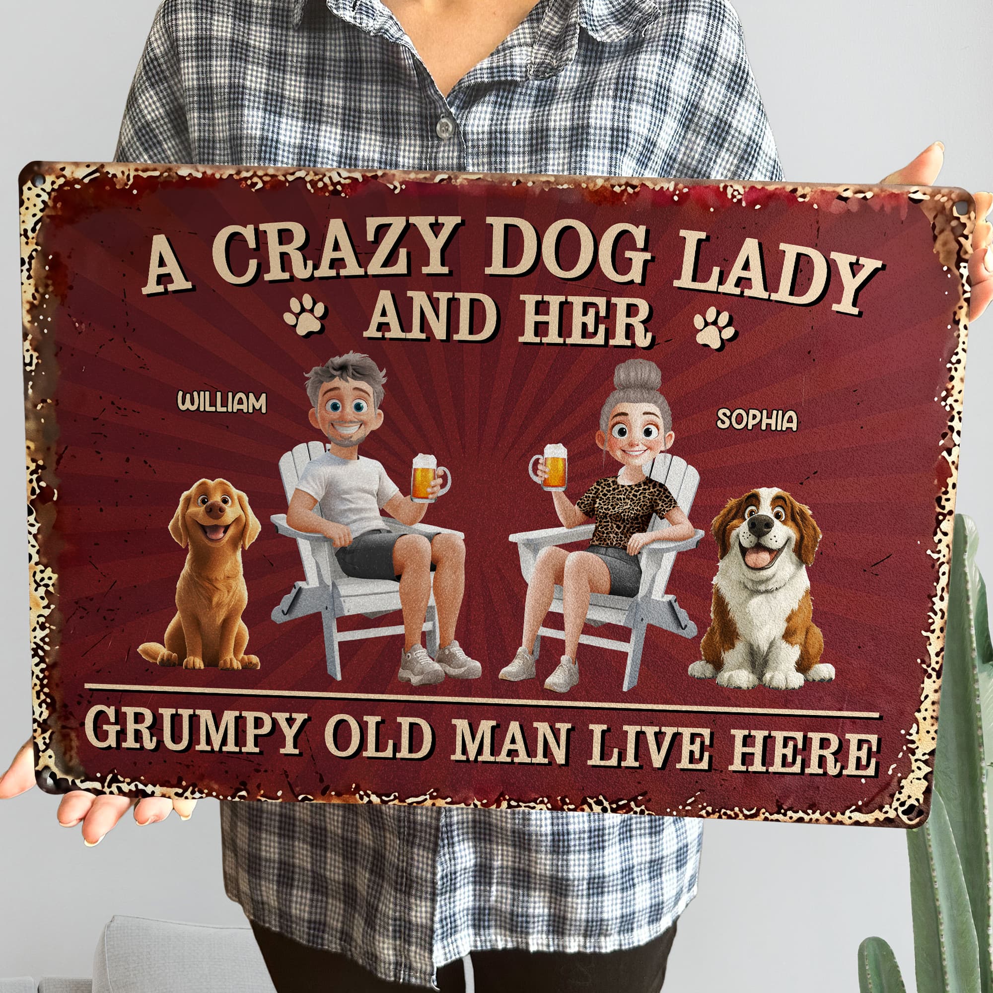Couple-A-Crazy-Dog-Lady-And-Her-Grumpy-Old-Man-Personalized-Metal-Sign-4