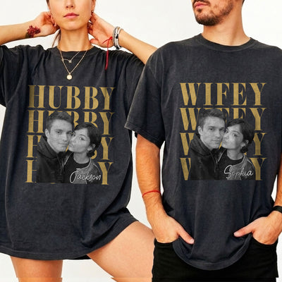 Couple Hubby Wifey Custom Photo - Personalized Shirt