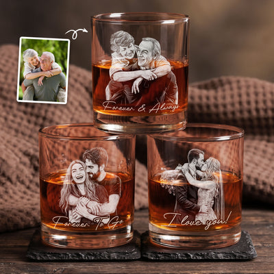 Couple Photo Engraved Glass Anniversary Gift For Him, Her - Personalized Whiskey Glass